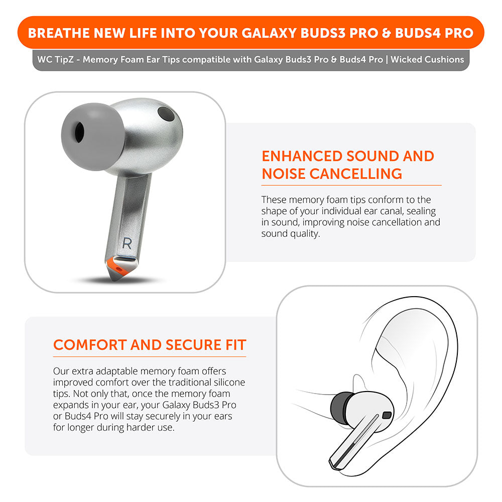 Galaxy Buds Pro 3 & 4 Memory Foam Ear Tips - WC TipZ Galaxy